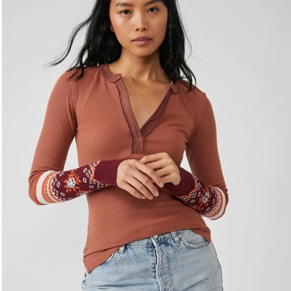𝅺free People Micah Layering cuffs thermal top in autumn combo size XS